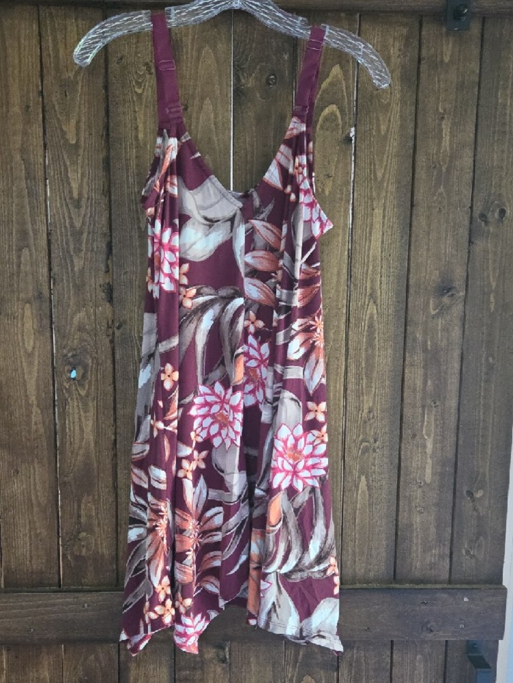 Sleeveless Floral Shift Nightgown in Burgundy and Pink - Picture 3 of 3